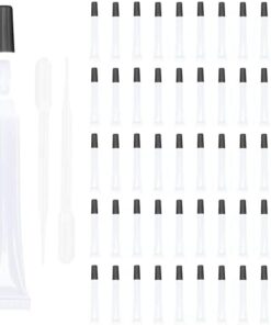 COSIDEA Lot de 50 tubes de gloss à lèvres vides longs et fins 15 ml avec couvercle noir, transparent, rose, bleu, violet, blanc, noir, or, argent