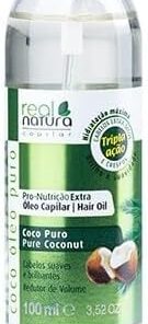 Real Natura - Huile Capillaire Pro-Nutrition Extra Coco Pur - Nutrition Intense - Brillance Naturelle - Non Grasse - Pour Tous Types de Cheveux - 100ML
