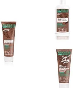 Energie Fruit - Frizzy Routine Capillaire Ultra Nourrissante pour Cheveux Frisés à Crépus - Shampooing + Masque + Lait Coiffant - Beurre et Poudre de Cacao - 3 produits