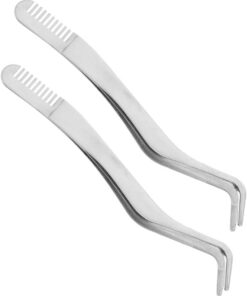 Healvian 2 Pièces Set de Outils de Précision pour Application de Faux Cils avec Peigne Acier Inoxydable Pince à Épiler Courbée et Applicateur