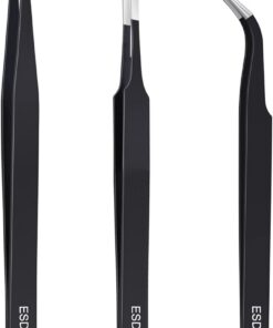 Lot de 3 pinces à épiler antistatiques en acier inoxydable avec pointe émoussée de 1,5 mm et pointe droite pour modélisme, projets de bricolage et travaux de laboratoire