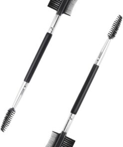 Lot de 2 peignes professionnels pour cils et sourcils - Outil de toilettage 3 en 1 à double tête avec poignée en bois pour séparer les cils et façonner les sourcils