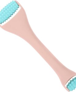 Masseur Facial en Silicone Bleu à Double Rouleau Ergonomique, Outil de Massage Visage et Yeux pour Détente et Soin Facile à Nettoyer