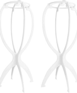 VOSAREA Présentoir à Perruques Portable Pliable en Plastique Blanc, Support Pratique 2 Pièces pour Accessoires de Coiffure et Soins Capillaires à Domicile ou Salon