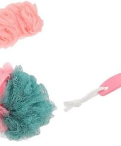 Angoily 4pièces Handle Bath Puff Set Exfoliating Shower Body Scrubbers Avec Éponge De Bain Mesh Brosses Roses Boules De Bain Couleurs Aléatoires