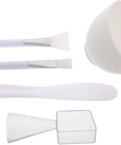Healeved Kit Applicateur de Masque Facial DIY Petit Bol Mélangeur en Silicone Blanc Spatule Cuillère Doseuse Outil de Soins du Visage pour Esthéticienne Usage Maison et Voyage
