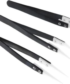Lot de 3 pinces à épiler de précision en céramique, non conductrices, anti-magnétiques, pointes pointues et incurvées, outil de soudure en fibre de verrouillage croisé, résistant à la chaleur (noir)