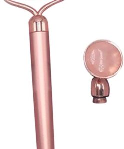 Rouleau Facial Vibrant en Jade, Masseur Ergonomique en V pour Femmes | Lot Unique, Alliage de Zinc et Aluminium, Format Portable, Ton Rose Gold, Accessoire Soin Quotidien
