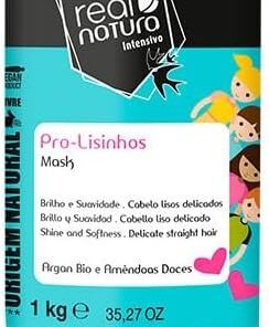 Real Natura - Masque Sans Sel Pro-Lisinho Anti-Frizz pour Enfants - Lissage Intense - Hydratation Profonde - Sans Sel ni Parabènes - 1000 gr
