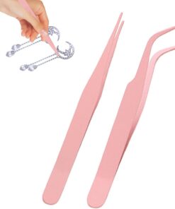 Lot de 2 pinces à épiler droites et coudées en acier inoxydable pour | loisirs créatifs | Housse de protection avec couleur unie, idéale pour les autocollants, les cils, le scrapbooking et les tra