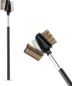 1 brosse à sourcils, peigne à cils en métal, double peigne à sourcils réutilisable, brosse de maquillage pour extensions de cils (poils) (noir)