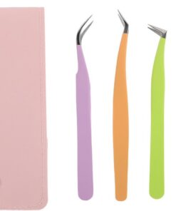 Housoutil Kit de Pinces à Épiler pour Cils Haute Précision en Acier Inoxydable 5 Pièces Étui en Cuir Rose Pailleté Outil Professionnel pour Extensions de Cils Applicateur Ergonomique et