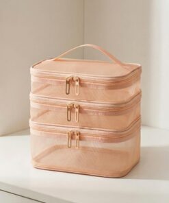 Trousse de voyage pour cosmétiques, organisateur de maquillage en maille, trousse de toilette résistante à l'eau, rose, Triple Layers, Morden