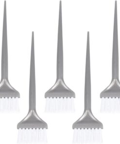 Lot de 5 Pinceaux Applicateurs de Teinture Cheveux en Plastique Argentés Soies Douces pour Coloration et Soin Capillaire en Salon Professionnel