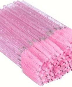 Lot de 50 pinceaux à mascara jetables pour extensions de cils et pinceaux à sourcils, outils de maquillage, couleur rose