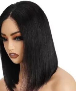 Soins capillaires Perruque Bob Courte Et Lisse Sans Colle Prête À Porter Sans Dentelle HD Fermeture Frontale Noire Pour Femmes