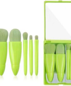 Lot de 5 mini pinceaux de maquillage portables avec miroir pour voyage