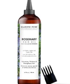 Majestic Pure Huile de romarin 100% pure avec biotine pour les soins capillaires, formule fortifiante, nourrissante et volumisante avec huile de jojoba et huile de ricin - Non OGM certifié, 198 ml