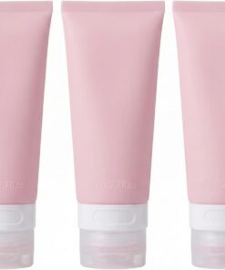 Lot de 3 tubes souples vides rechargeables en silicone rose avec bouchon à rabat transparent pour échantillons de maquillage, conteneurs de voyage pour lotion, nettoyant pour le visage, shampooing