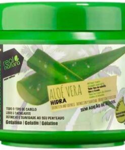 Real Natura - Gélatine Capillaire Aloe Vera Hydra - Hydrate et Définit Boucles - Nourrit et Renforce - Sans Alcool ni Résidus - Pour Cheveux Bouclés et Ondulés - 500 ml