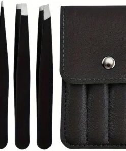 Ensemble de pinces à épiler avec étui de rangement | Outil professionnel de précision en acier inoxydable pour enlever les sourcils, les poils du visage et les échardes pour homme et femme