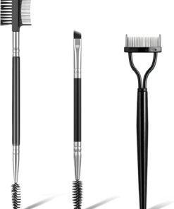 Lot de 3 pinceaux à cils séparateurs, peigne à sourcils et bobine de cils – Outils de maquillage professionnels avec poils synthétiques, noir, kit de toilettage précis pour sourcils et cils