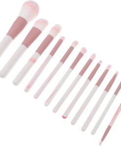 Housoutil Ensemble de 12 Pinceaux de Maquillage Portables avec Manches en Bois Rose Motif Aquatique Pinceaux à Fond de Teint Synthétiques Pinceau Surligneur pour Voyage et Usage Quotidien