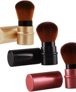 STOBAZA Ensemble 3 Pinceaux Fond de Teint Rétractables Portables Petite Taille Nylon Rouge Noir Marron Outils Maquillage Voyage pour Estomper et Sculpter le Visage