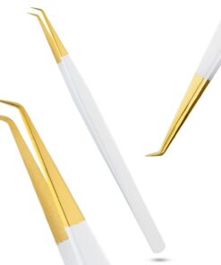 My Lash Tools Pince à épiler à degré incurvé pour isoler les extensions de cils - 14 cm - Idéale pour l'isolation individuelle et les cils classiques - En acier inoxydable japonais - Pointe dorée -
