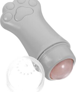 Rouleau de Massage Facial de Patte de Chat en Pierre de Quartz Rose Grise, Outil de Beauté pour Femmes, Masseur Visage et Yeux, Soin Anti-poches Compact et Léger, Accessoire
