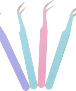 Set de 4 Pinces à Épiler en Acier Inoxydable Courbées pour Nail Art et Scrapbooking, Résistance Élevée et Prise en Main Confortable, Accessoires Capuchon Doux