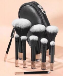 Lot de 10 pinceaux de maquillage sans cruel, outils cosmétiques multifonctionnels avec poils synthétiques doux pour fond de teint, estompage, application des yeux (gris)