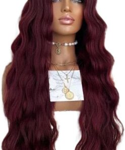 Soins capillaires Perruque Longue Ondulée Bordeaux 26 Pouces 13x4 Cheveux Résistants À La Chaleur Utilisation Quotidienne