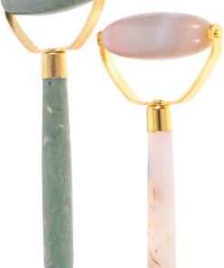 Artibetter Rouleau de Massage en Jade en Alliage D'aluminium 2 Pièces Outil de Soin Peau Massage Doux sans Rayures pour Visage et Yeux pour Salon de Beauté