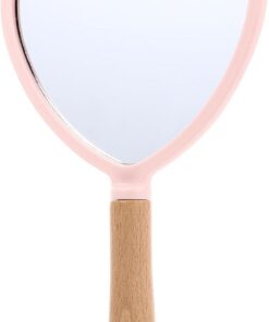 Miroir de Maquillage Portable en Bois Accessoire Cosmétique Poignée de Cœur, Surface Claire et Léger pour Femmes la Maison Voyage