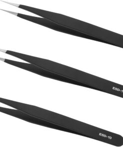 Utoolmart ESD-10 Lot de 3 pinces à épiler à pointe droite non magnétique Noir 120 mm