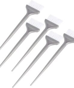 Healvian Set de 5 Pinceaux Applicateurs de Coloration Cheveux en Plastique Argenté, Soies Douces pour Soin Capillaire et Coiffure Diy, Usage Professionnel en Salon