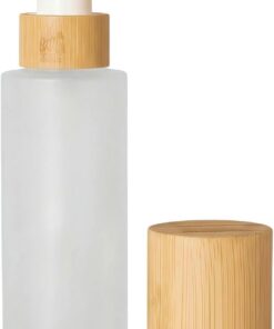 Distributeur de savon en verre dépoli haut de gamme de 120 ml avec distributeur de lotion en bambou et couvercle en bambou anti-fuite pour crème cosmétique