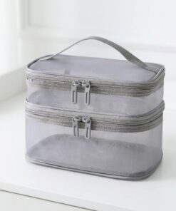 Trousse de voyage pour cosmétiques, organisateur de maquillage en maille, trousse de toilette résistante à l'eau, gris, Double Layers, Morden