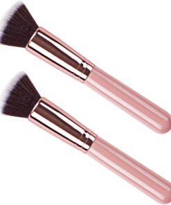 VICASKY 2pièces Pinceaux de Maquillage à Manche Bois Pinceau pour Fond de Teint Liquide Outil Cosmétique Rose Lot de Pinceaux de Beauté Portables