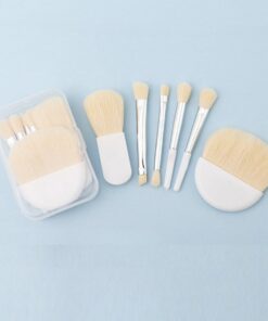 Lot de 6 mini pinceaux de maquillage portables avec étui, petits pinceaux de maquillage à poudre (blanc)
