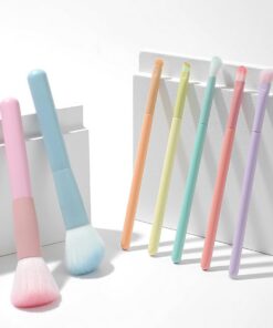 Lot de 7 pinceaux de maquillage doux de couleur macaron avec poudre, contour, fard à paupières, sourcils, outils de beauté