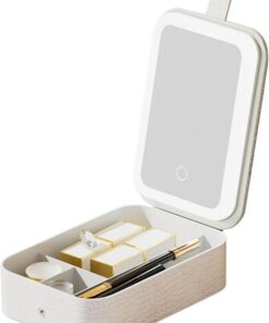 Trousse de Maquillage de avec Miroir, Trousse de Maquillage avec | miroir et lumière | Sac organisateur texturé,Sac de rangement d'artiste Portable, mallette à outils pour accessoires de maqui