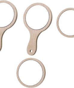 Housoutil Miroirs de Maquillage Portables à Main Miroir Rond Simple Beige en Bois et Verre Lot de 4 Outil Pratique pour Fille et Femme, Maquillage en Voyage