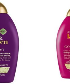 OGX Shampoing Sans Sulfate à la Biotine et au Collagène pour Épaissir les Cheveux, 385 ml & Après-Shampoing à l'Huile de Keratine pour Réparer Les Pointes Fourchues, 385 ml