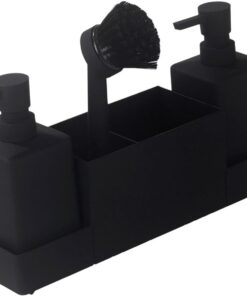 Distributeur de savon avec support de brosse pour comptoir de cuisine et accessoires de rangement de salle de bain