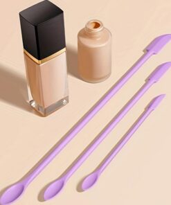 Lot de 3 cuillères à cosmétiques en silicone et grattoir à double tête - Outil de beauté multifonction - Convient pour bocaux et bouteilles - Violet