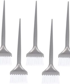 Brosse Applicatrice de Coloration Capillaire 5 Pièces en Plastique Argenté | Soies Souples, Usage Salon Professionnel et Atelier, pour Application de Teinture et Soin Capillaire