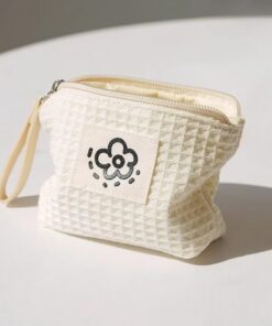 1 mini sac à cosmétiques à fermeture éclair en coton doux pour outils de maquillage rouge à lèvres pochette de rangement accessoires cosmétiques organiseurs, blanc