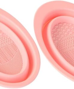 Nettoyeur Pliable de Pinceaux de Maquillage en Silicone Rose, Lot de 2 | Tapis de Lavage pour Outils Beauté, Usage Maison ou Salon, Format Compact Facile à Ranger